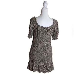 Lilly Rose Juniors Short Sleeve Smocked Black Yellow Dress. Size L